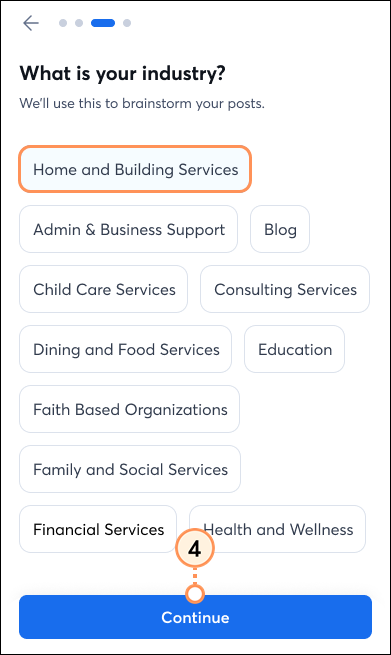 Business details text field and continue button