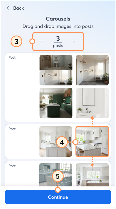 Set number of posts and arrange photos and continue
