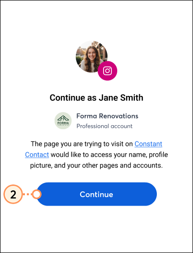 Instagram login confirmation Continue button