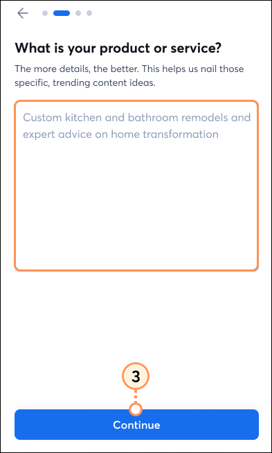 Industry list and continue button