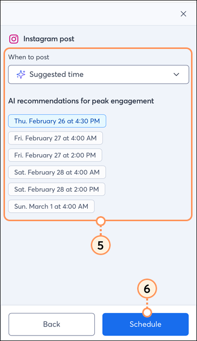Suggested time options and Schedule button