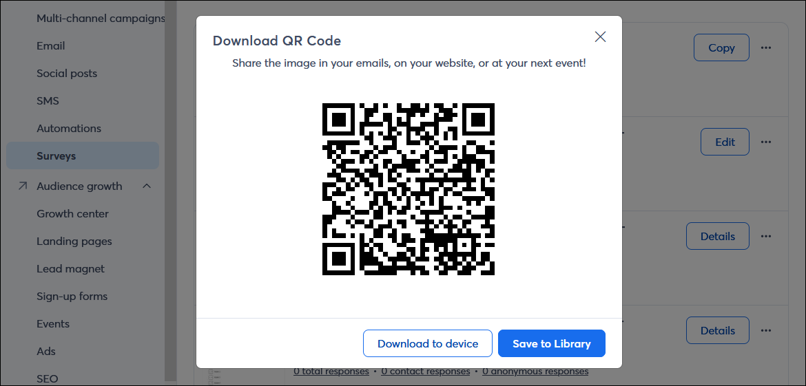Survey Page QR code to save or download