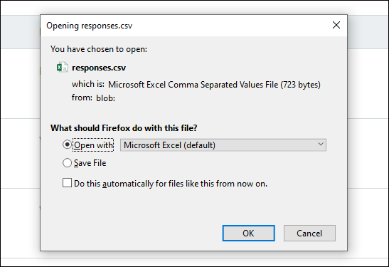 File export options and OK button
