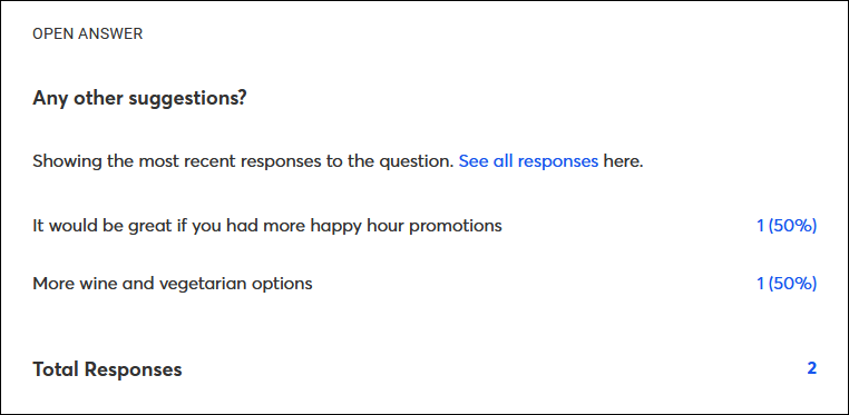 Example results for an open answer question type