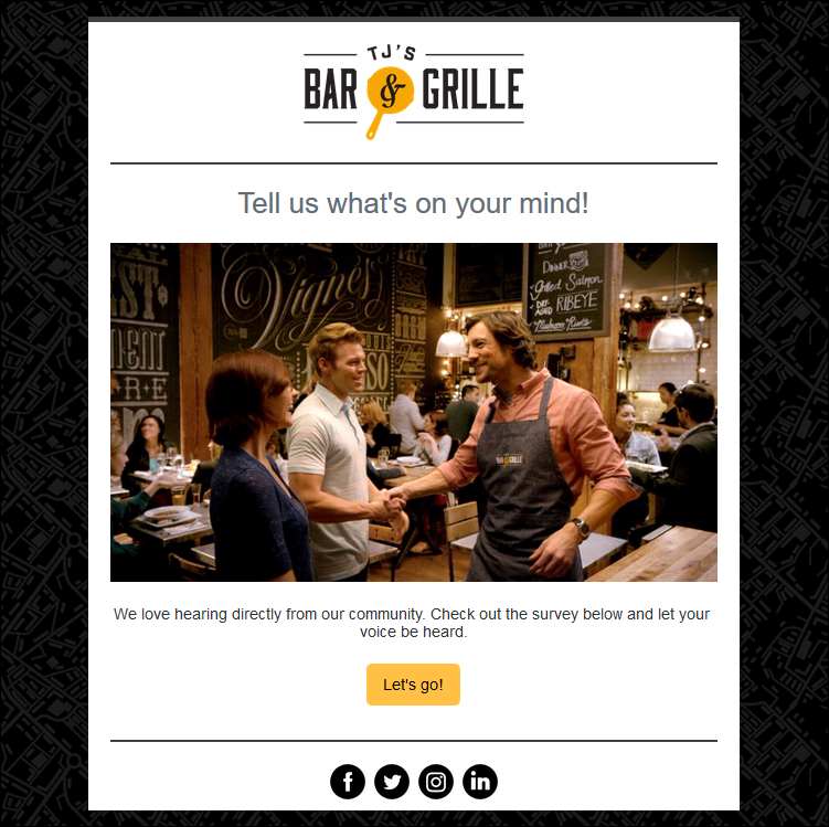 Email example with button to survey page