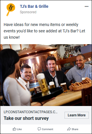 Example of a social ad promoting a survey