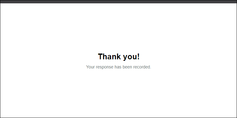 Survey Page responses submitted thank you message