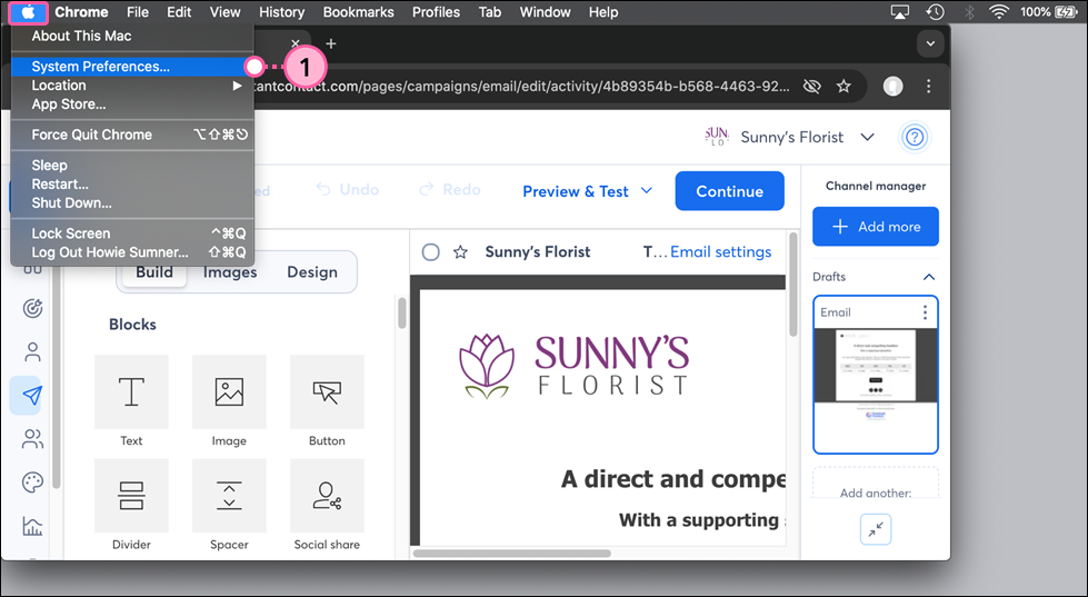 Apple menu with System Preferences option selected