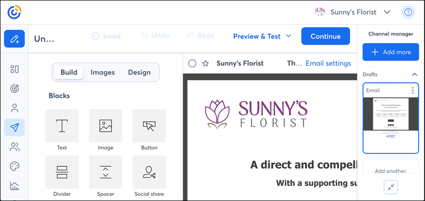 Constant Contact email editor with window size reduced and scrollbars showing