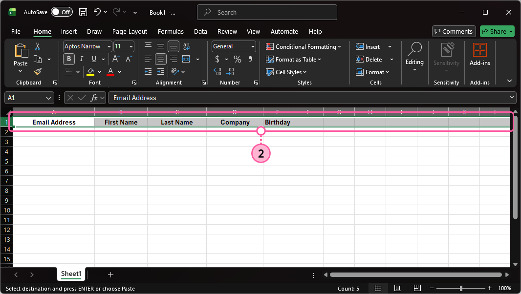 Header Row Pasted into New Spreadsheet
