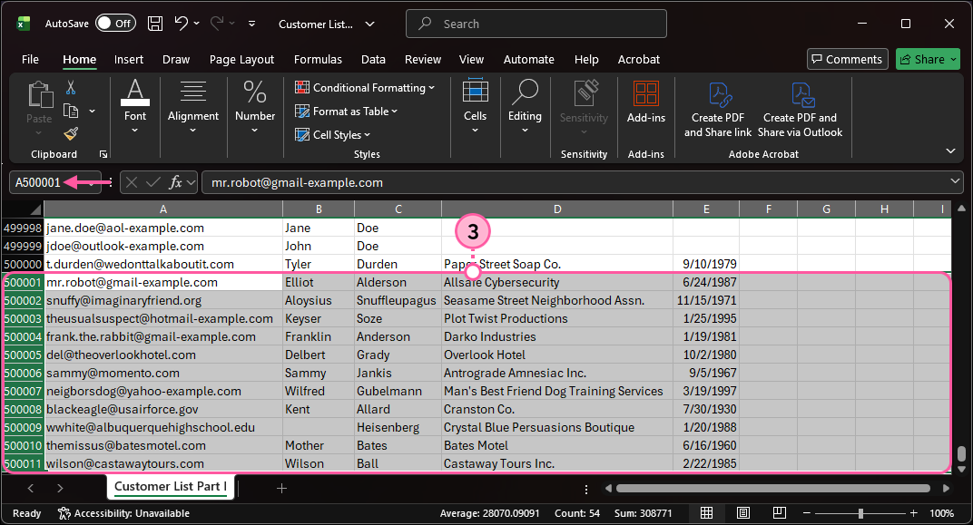 Row 500,001+ Highlighted for Copying