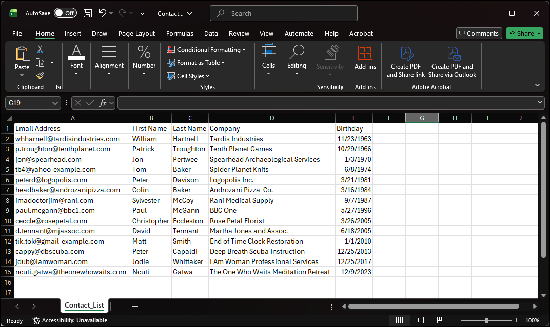Formatted Spreadsheet