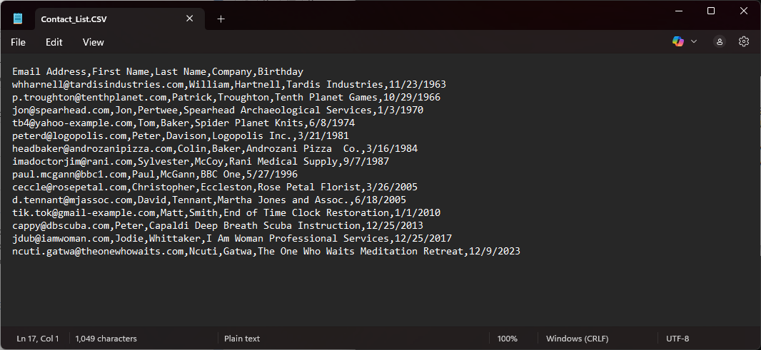 Exemple de fichier CSV