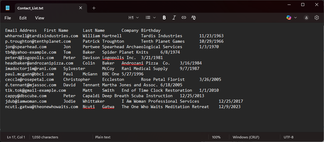 Exemple de fichier texte