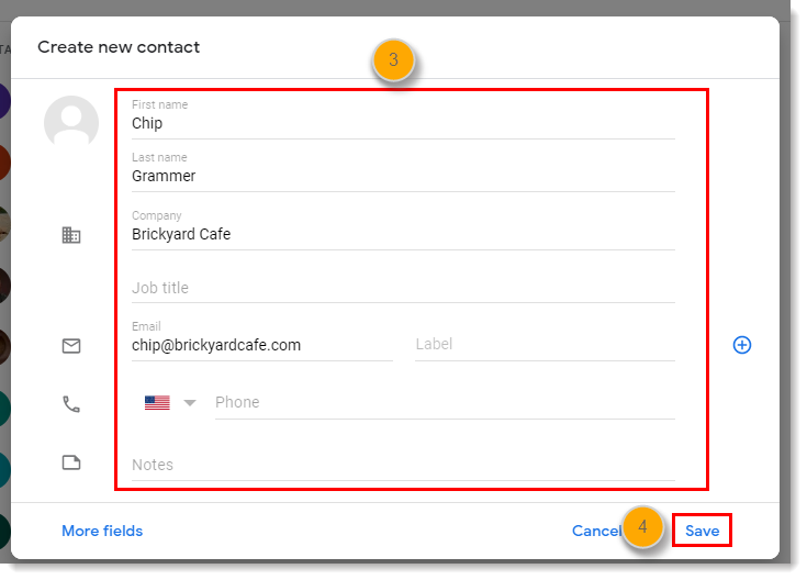 Create and Save New Google Contact