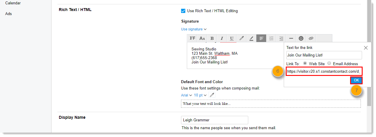 hyperlink email signature mac outlook