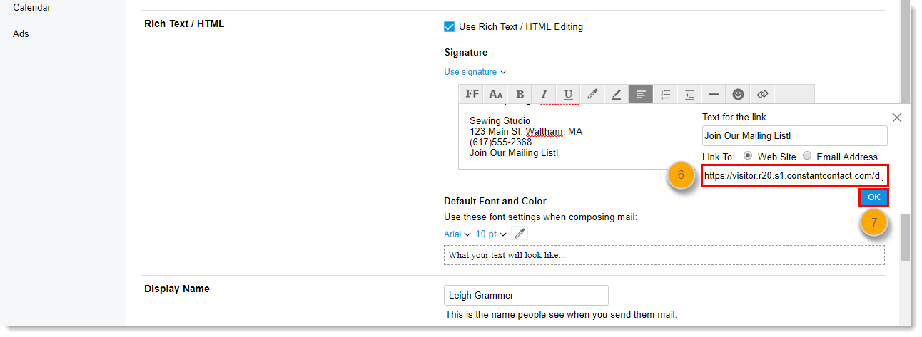 how to create email signature with links