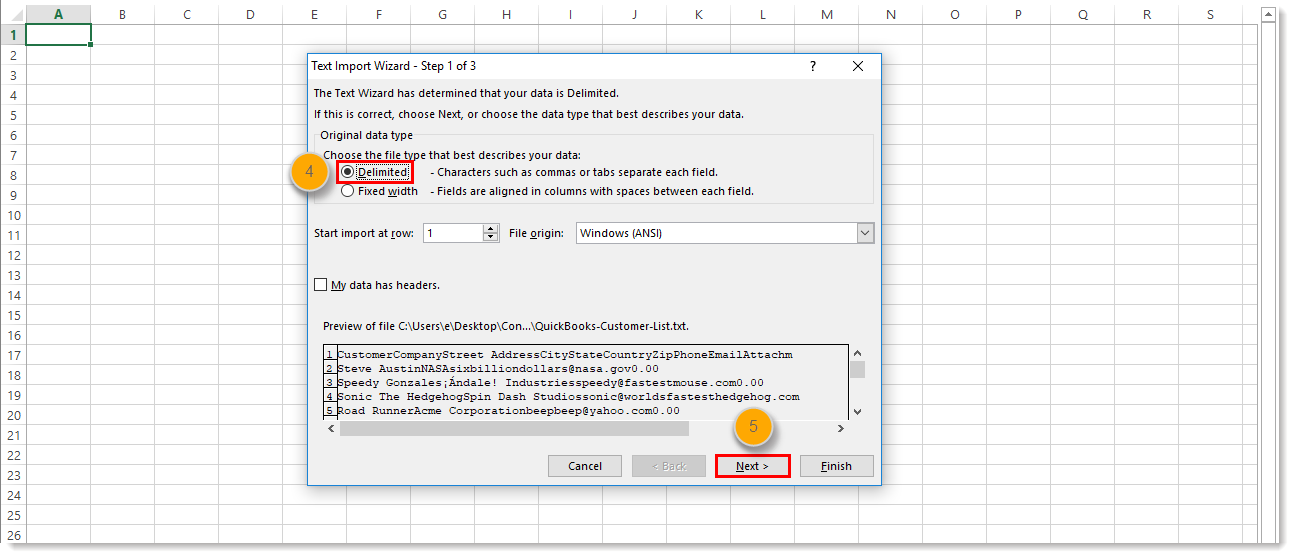 excel text import wizard line break