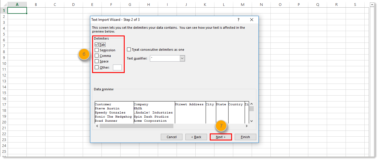 excel text import wizard data header