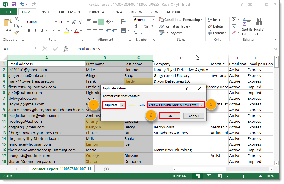 Find And Remove Duplicate Contacts In An Excel Spreadsheet