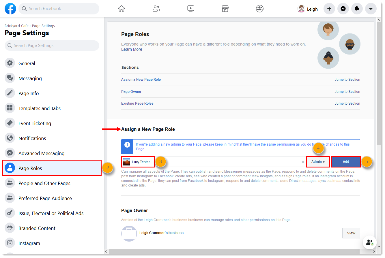 Add admins to your Facebook Page