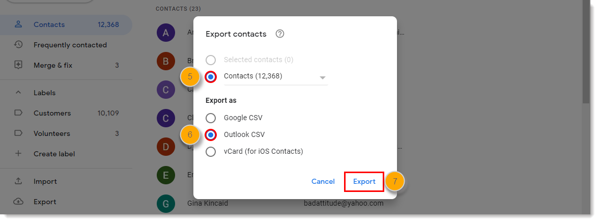 import contacts to outlook 2010 next button greyed out