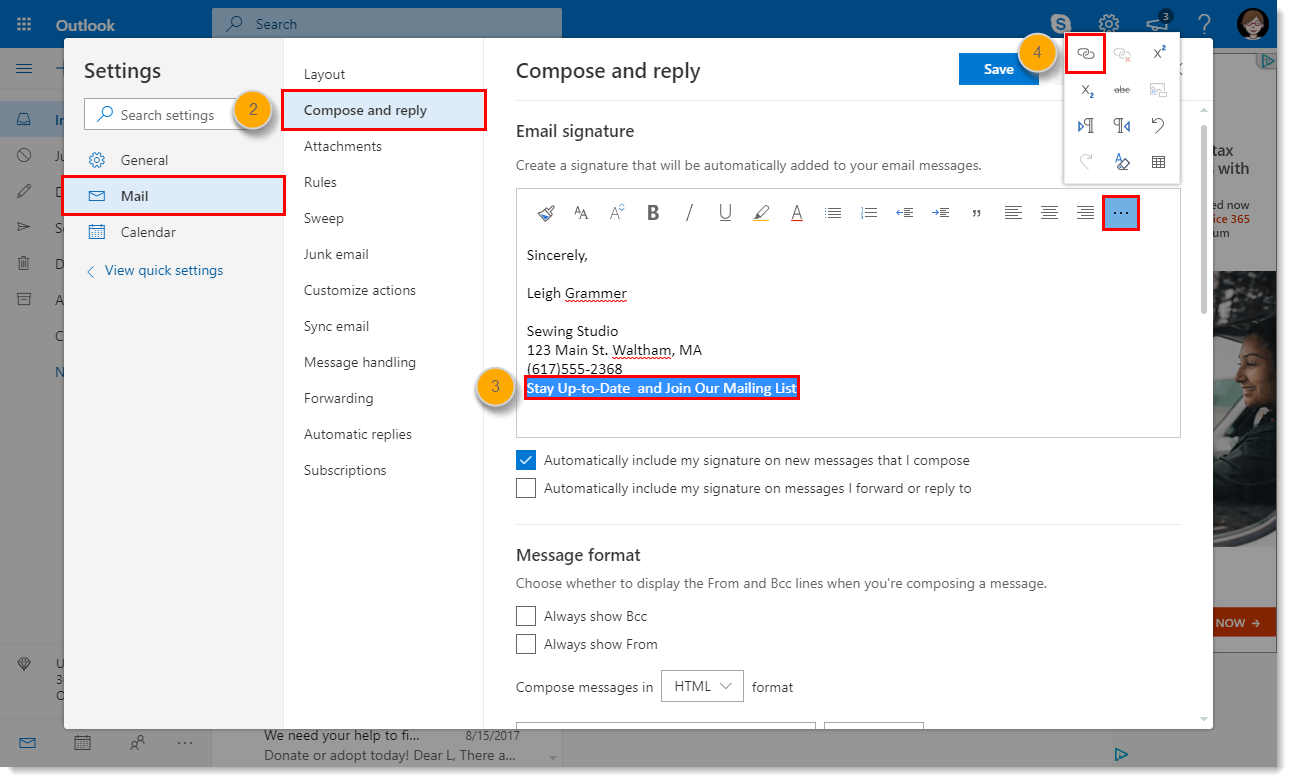creating a signature in outlook for mac 2016 with links