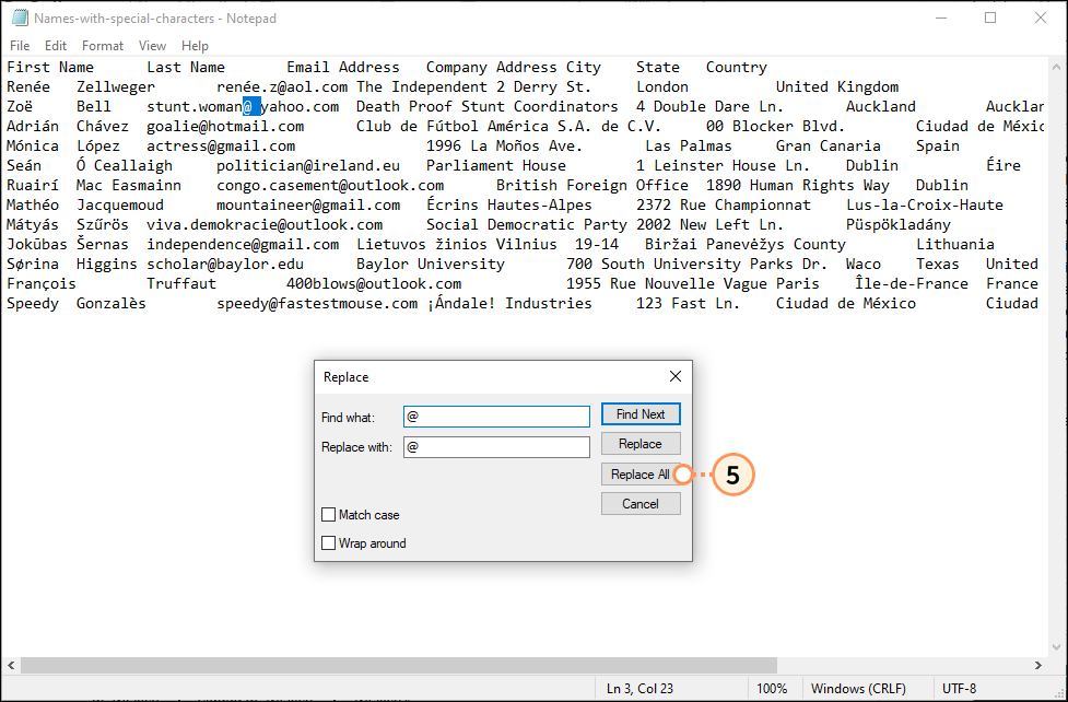 Overlay Notepad Ersetzen und Schaltfläche Alle ersetzen