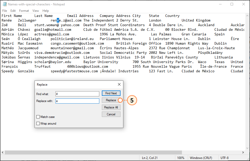 Overlay Notepad Ersetzen und Schaltfläche Ersetzen