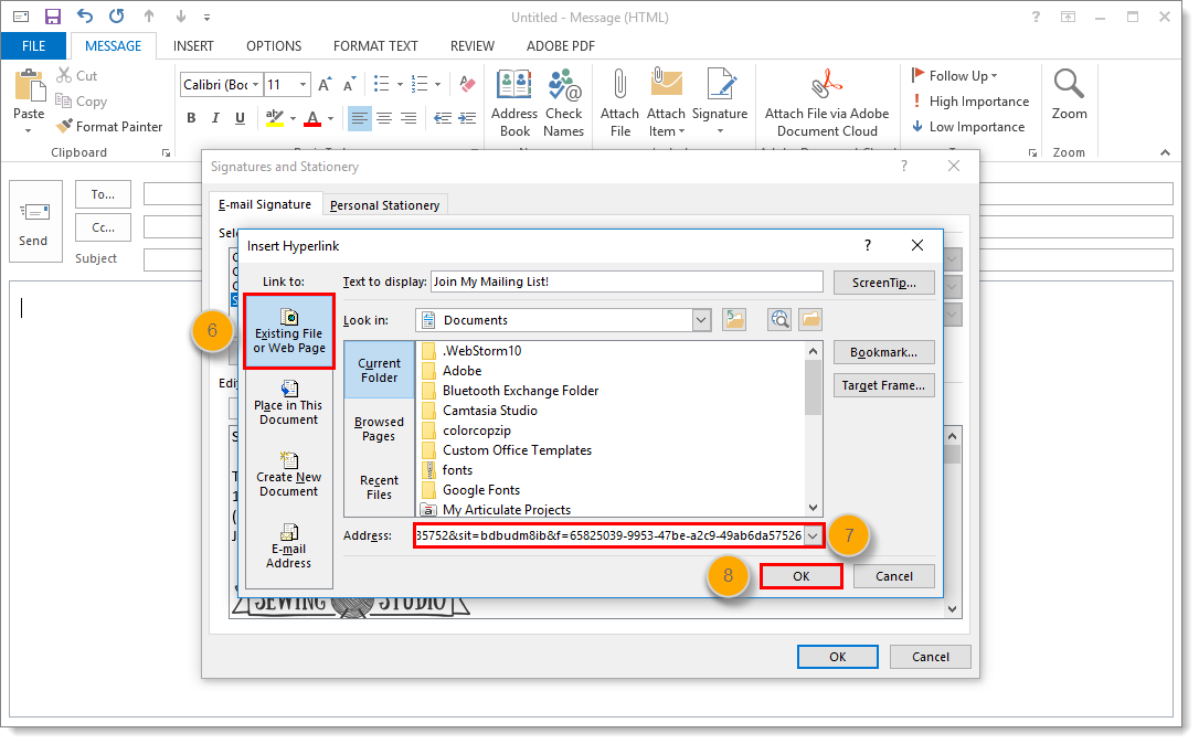 setup signature in outlook 2013