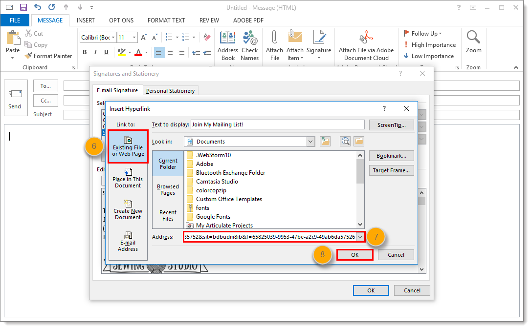 how to add email address link to email signature on outlook