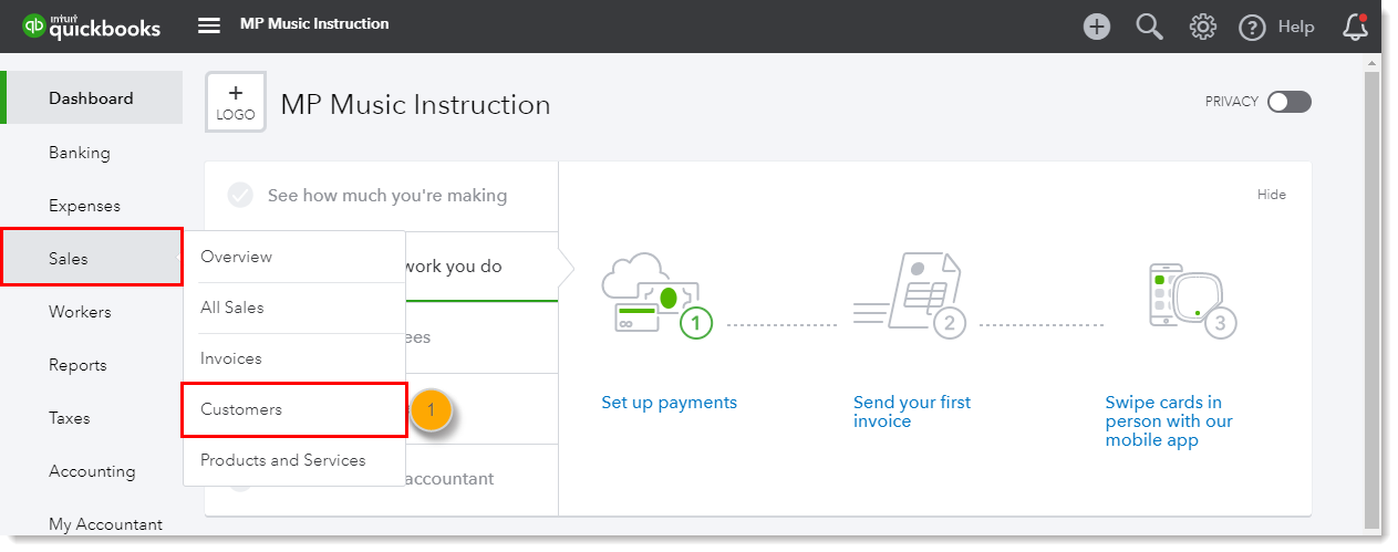 Sales Menu and Customers Option