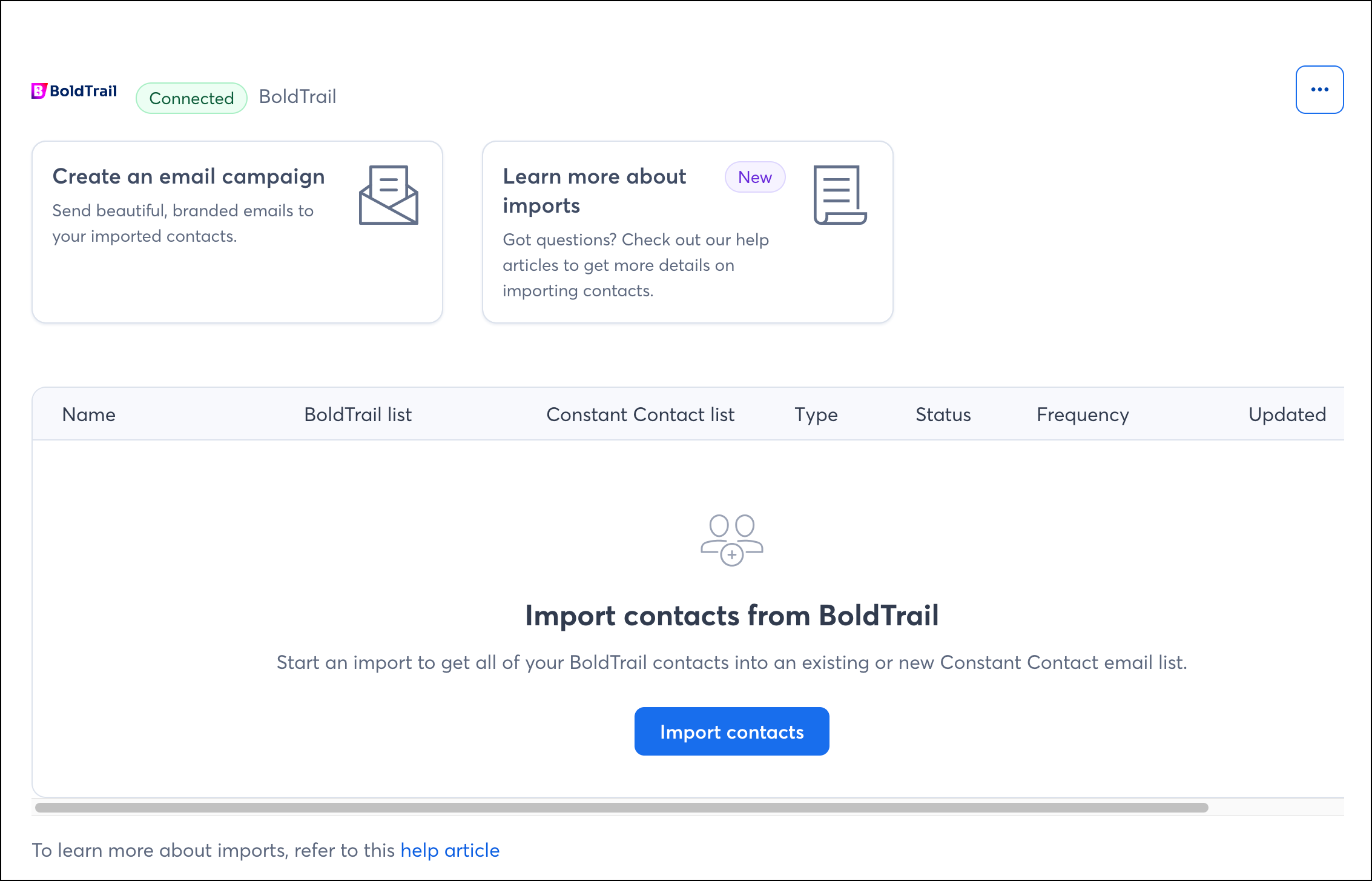 BoldTrail integration Import Contacts page