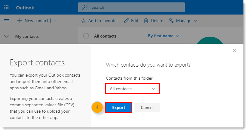 how to export contacts from outlook to field