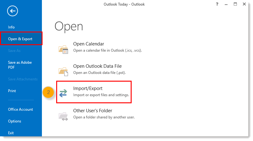Open & Export Tab and Import/Export Option