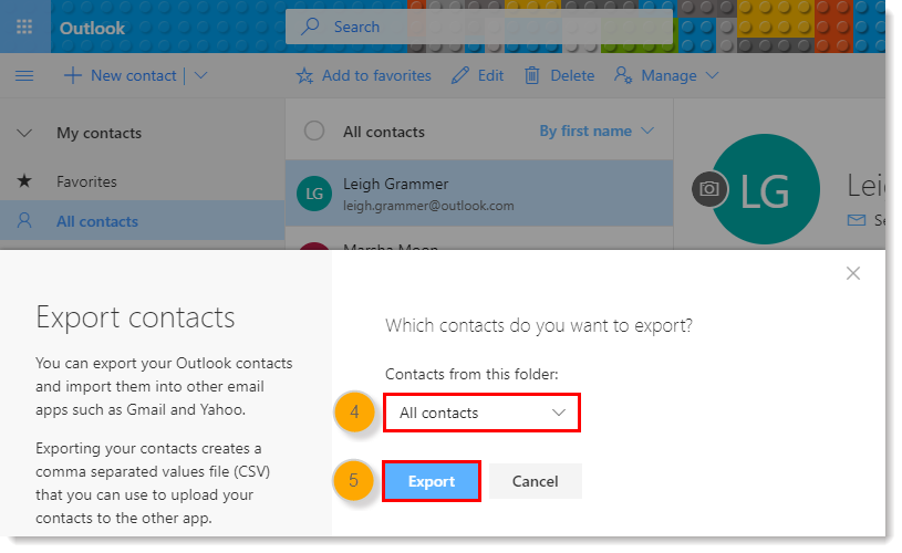 export contacts to csv from outlook