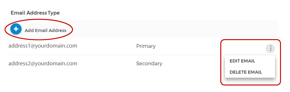 Add and edit account emails.