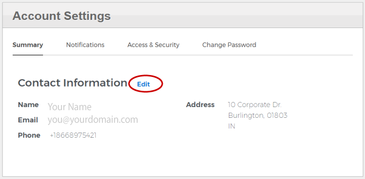 Account Summary information.