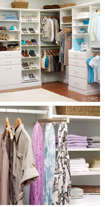 ORG white closet with hutch and scarf rack