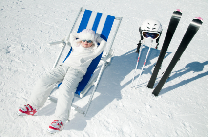 Skier girl relaxing