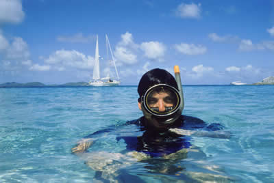 Snorkeling in blue water